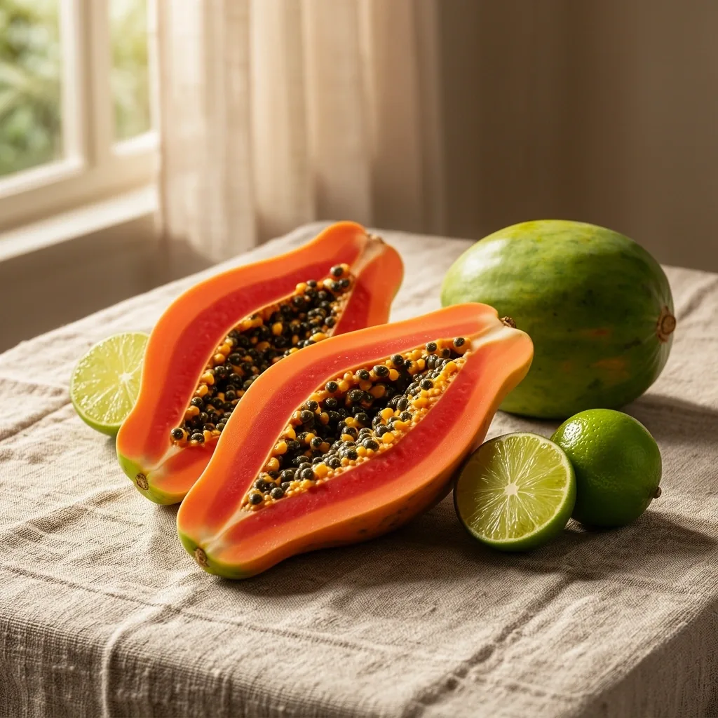 Papaya y Cítricos en mesa de lino